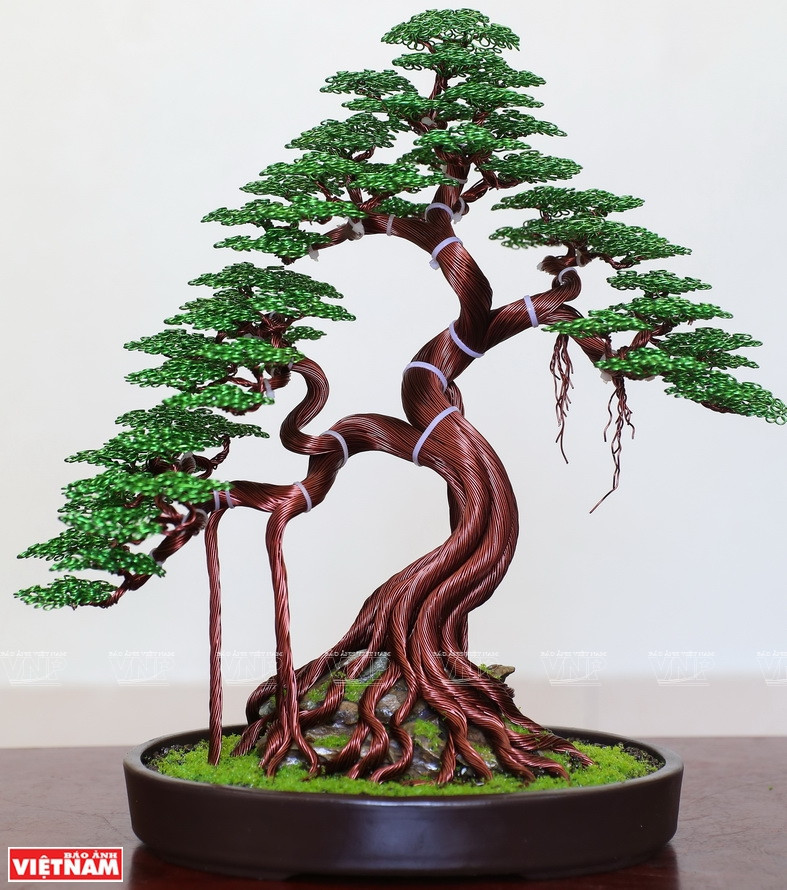 Некоторые работы бонсай из медной и алюминиевой проволоки Фам Ван Зоаня. (Фото: ИЖВ)