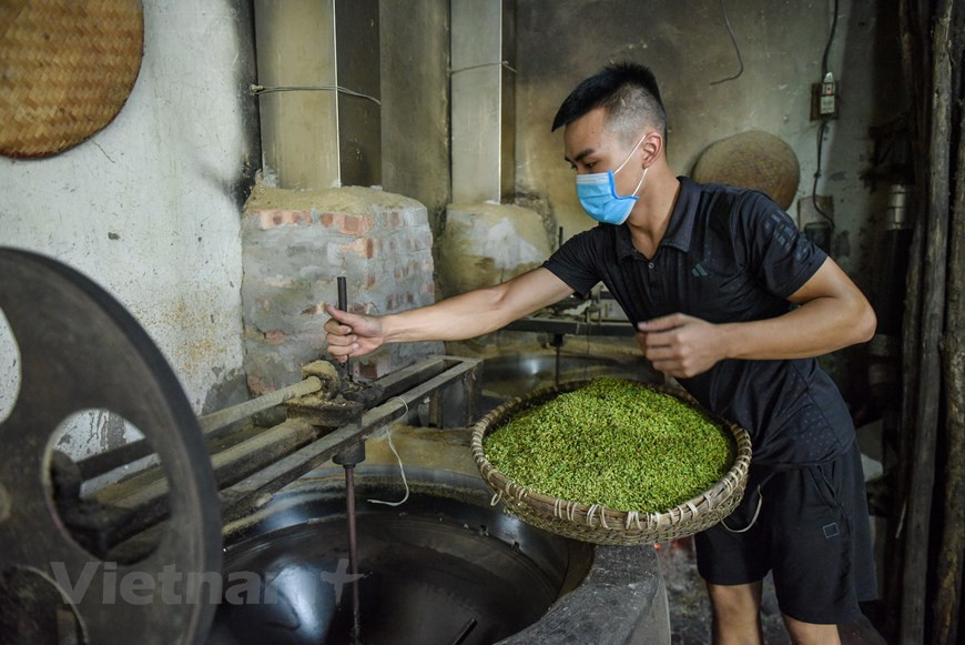 Это время является пиком производства «Ком» в году. Осенью почти все жители деревень Мечи и Вонг от молодых до стариков собираются вместе, чтобы готовить молодой клейкий рис «ком». Каждому человеку поручают заниматься определенным этапом приготовления в соответствии со своим возрастом. 87-летняя местная жительница, которая занималась обработкой «кома» с молодости, делится своими размышлениями: «Когда мне было 9 – 10 лет, я начала обучаться ремеслу обработки молодого клейкого риса «ком». Я продолжала заниматься этим делом, когда я вышла замуж и родила детей. А сейчас дети уже выросли, поженились. Я передала им технику обработки «кома». Сейчас без меня они могут самостоятельно заниматься этим традиционным ремеслом». (Фото: Vietnam+)