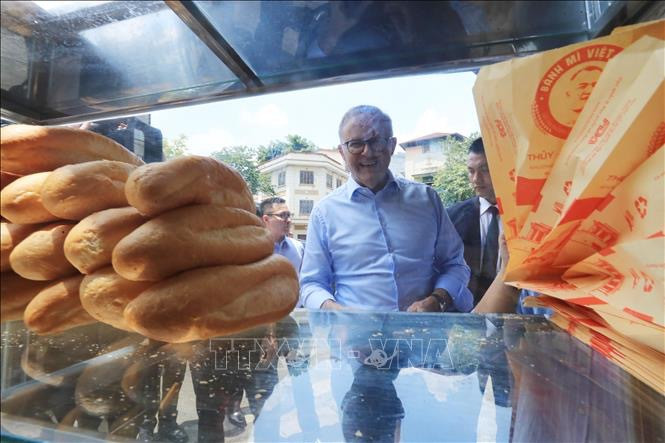 Премьер-министр Австралии Энтони Олбанезе слушал презентацию о баньми. (Фото: Лам Кхань/ВИА)