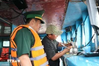 Боец пограничного поста Лонгвинь проверяет оборудование на рыболовном судне в рыболовном порту Диньан (коммуна Дайан, провинция Виньлонг). Фото: ВИА.