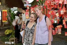 Иностранные гости «чекинятся» в пространстве вьетнамского Тэт. (Фото: ВИА).