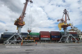 Судно осуществляет грузовые операции у причала Акционерной компании «Порт Хайфонг» в дни каникул по случаю Тэт Бинь Нго. Фото: ВИА.