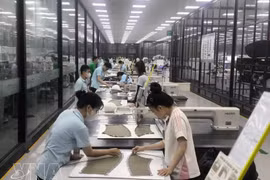 Работники компании Viet Vuong в общине Зяолонг провинции Виньлонг во Вьетнаме производят швейную продукцию на экспорт. Ожидается, что в ближайшие годы Вьетнам сохранит статус самой быстрорастущей экономики Юго-Восточной Азии. (Фото: ВИА) 