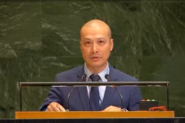 Советник-посланник Нгуен Хоанг Нгуен, заместитель постоянного представителя Вьетнама при Организации Объединенных Наций, выступает на пленарном заседании (Фото: ВИA)
