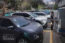 Водитель заряжает свой автомобиль на общественной зарядной станции. (Фото: ВИА) 