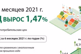 Индекс потребительских цен (ИПЦ) За 6 месяцев 2021 года 1,47% Средний ИПЦ за 6 месяцев 2021 года вырос 1,47%