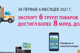 За первые 6 месяцев 2021 года экспорт 6 групп товаров достиг более 8 млрд. долл. сша