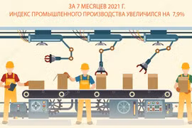 За 7 месяцев 2021 г. индекс промышленного производства увеличился на 7,9 %