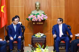 Премьер-министр Фам Минь Тьинь встречается с генеральным директором Samsung Vietnam Чой Чжу Хо (Фото: ВИA)