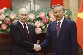 Генеральный секретарь ЦК Коммунистической партии Вьетнама (КПВ), государственный президент То Лам и президент России Владимир Путин (Фото: ВИA)
