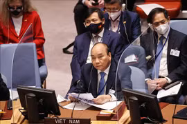 Президент Нгуен Суан Фук выступает на заседании высокого уровня Совета Безопасности ООН по климатической безопасности. (Фото: Тхонг Нят/ВИА)