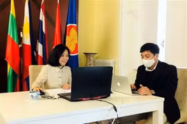 Посол Вьетнама в Италии Нгуен Тхи Бить Хюэ на онлайн-встрече по передаче председательства в ACR (Фото: ВИА)