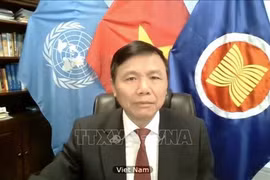  Посол Данг Динь Куи, глава постоянного представительства Вьетнама при ООН, выступает на открытом заседании СБ ООН по видеоконференцсвязи по ситуации в Афганистане 23 марта. (Фото: ВИА)