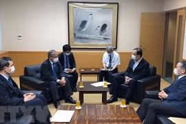 Посол Ву Хонг Нам на встрече с председателем Коммунистической партии Японии Шии Кадзуо. (Фото: ВИА)
