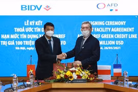 Г-н Ле Нгок Лам - генеральный директор BIDV и г-н Фабрис Ричи - директор AFD Vietnam на церемонии подписания соглашения. (Фото: ВИА)