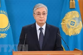 Президент Республики Казахстан Касым-Жомарт Токаев выступает в Альматах, Казахстан. (Фото: AFP/ВИА)