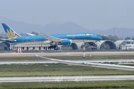 Рейс Vietnam Airlinesс с 287 вьетнамцами, вылетающими из Украины, прибывает в международный аэропорт Ханоя Нойбай в полдень 8 марта. (Фото: ВИА)
