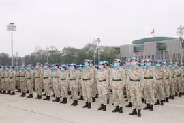 Члены 1-й ротации инженерных подразделений и 4-й ротации полевых госпиталей 2-го уровня (Фото: ВИА) 