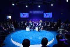 Премьер-министр Фам Минь Тьинь принимает участие в политическом диалоге с председателем и генеральным директором ВЭФ Борге Бренде (Фото: ВИА)