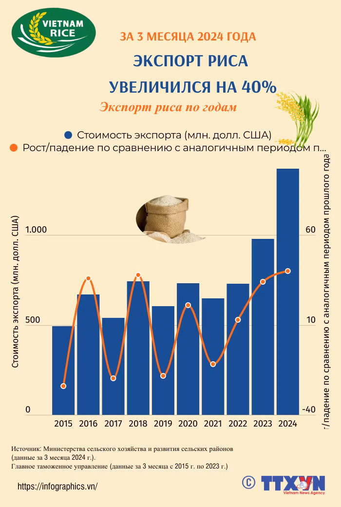  За три месяца 2024 года экспорт риса увеличился на 40% ảnh 1