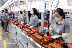 Рабочие изготавливают ручные электроинструменты на заводе Keystone Electrical Vietnam в промышленном парке Льенхатхай, община Тхайтхюи, провинция Хынгьен. Фото: ВИА.