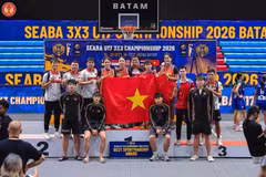Женская сборная Вьетнама U17 завоевала бронзовую медаль чемпионата SEABA 2026 года по баскетболу 3x3 среди игроков до 17 лет. (Фото: BHF) 