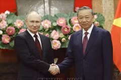 Генеральный секретарь ЦК Коммунистической партии Вьетнама (КПВ), государственный президент То Лам и президент России Владимир Путин (Фото: ВИA)