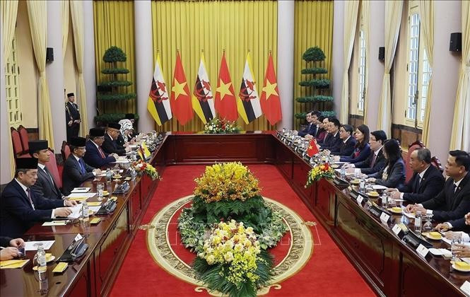 Президент Лыонг Кыонг проводит переговоры с Султаном Брунея-Даруссалама Хаджи Хассаналом Болкиахом. (Фото: ВИА)