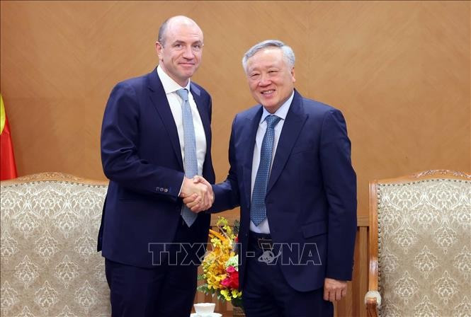 Заместитель Премьер-министра Нгуен Хоа Бинь принимает Генерального директора группы Haeco Ричарда Селла. (Фото: ВИА).