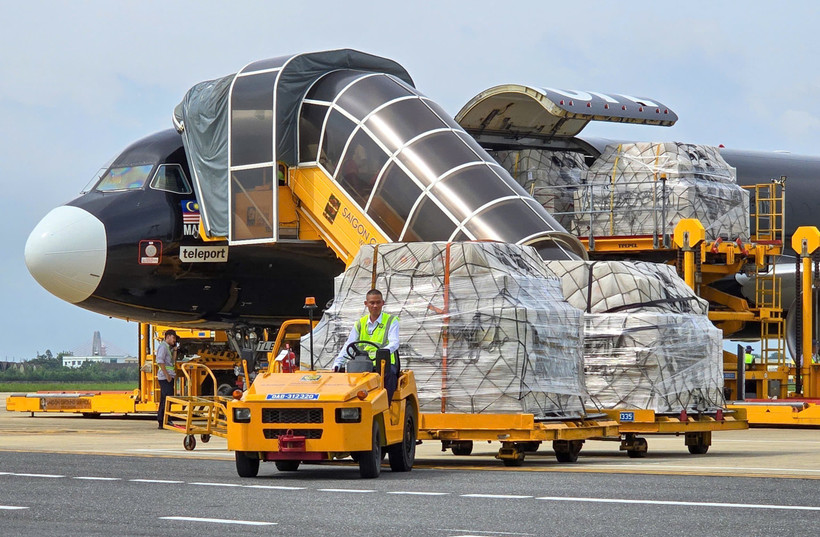 Гуманитарный груз выгружают из самолёта. (Фото: ВИА)