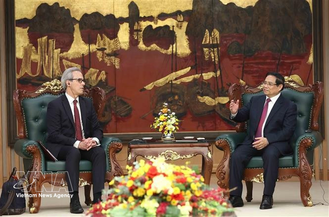 Премьер-министр Фам Минь Тьинь принимает директора Департамента международного управления океанами и устойчивого рыболовства Фернандо Андресена Гимарайнша. (Фото: ВИА)