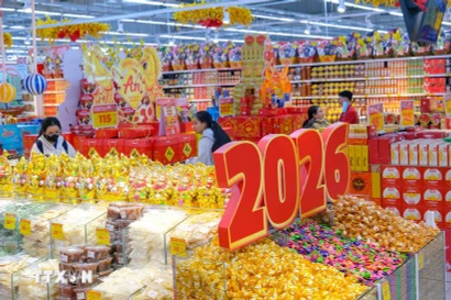 Торговый павильон, обслуживающий покупателей в период праздника Лунного Нового года Биньнго, в супермаркете GO! города Кантхо. (Фото: ВИА)