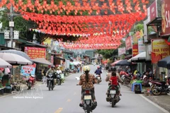 На многих дорогах в центре общины и в деревнях Патан (Лайчау) развеваются ярко-красные флаги Партии и Государственный флаг. (Фото: ВИА)