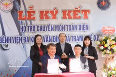 Многопрофильная больница Вандинь (община Вандинь, Ханой) и медицинский пункт общины Вандинь подписывают соглашение о всесторонней профессиональной поддержке. (Фото: ВИА)