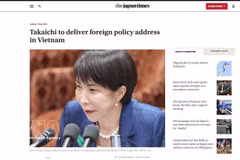 Газета The Japan Times опубликовала статью под заголовком: «Премьер-министр Такаити выступит с программной речью по внешней политике во Вьетнаме». Скриншот