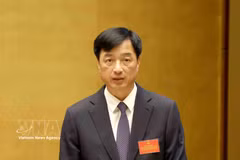 Член Политбюро, секретарь Центрального комитета КПВ, Заведующий Отделом ЦК КПВ по организационной работе Нгуен Зуй Нгок представляет тематический доклад «Положение о реализации Устава Партии». (Фото: ВИА)