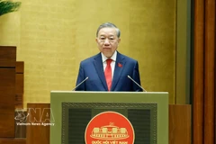 Президент государства Социалистической Республики Вьетнам То Лам выступает с инаугурационной речью. (Фото: ВИА)