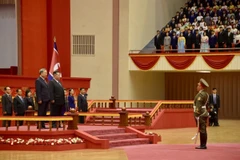 Торжественная церемония приветствия Генерального секретаря То Лама проходит во Дворце спорта в столице Пхеньяне. (Фото: VOV)
