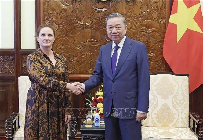 Президент То Лам (справа) и посол Новой Зеландии во Вьетнаме Кэролайн Бересфорд. (Фото: ВИA)