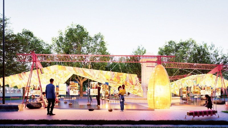 Уникальная выставка, выполненная из традиционной бумаги зо и переработанных материалов, в саду Диенхонг. Фото: nhandan.vn