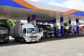 Многие контейнеровозы и грузовые автомобили приезжают заправляться на АЗС Petrolimex №111 (община Митхо, провинция Донгтхап) (Фото: ВИА)