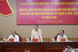 Вице-председатель НС Нгуен Дык Хай проверяет работу по подготовке выборов в провинции Камау (Фото: ВИА)