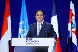 Премьер-министр Фам Минь Тьинь выступает на Форуме по зелёной экономике и финансам в Монако (Фото: ВИА)