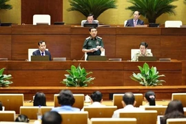 Генерал, министр обороны Фан Ван Зянг выступает, чтобы разъяснить и прояснить ряд вопросов, поднятых депутатами НС (Фото: ВИА)