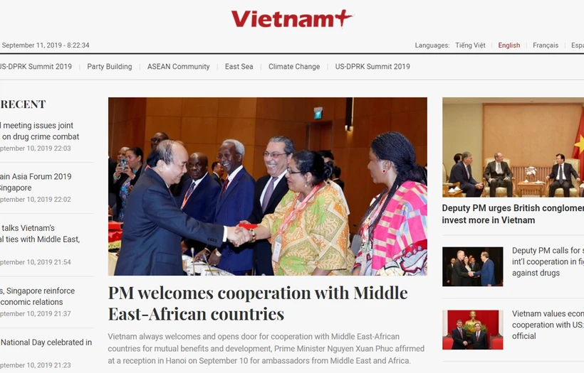 Новый интерфейс английской версии на betaen.vietnamplus.vn.