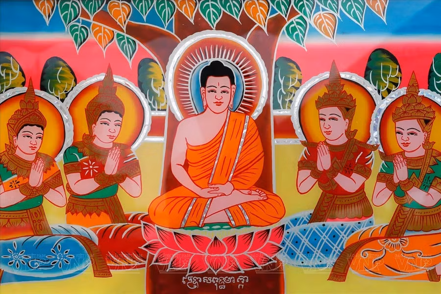 Картина на стекле рассказывает о жизни Будды. (Фото: ВИА)