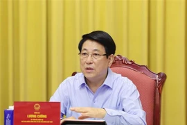 Президент государства Лыонг Кыонг председательствует на рабочем совещании. (Фото: ВИА)