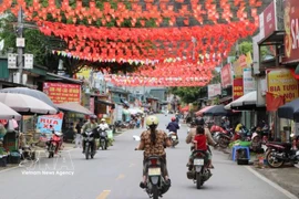 На многих дорогах в центре общины и в деревнях Патан (Лайчау) развеваются ярко-красные флаги Партии и Государственный флаг. (Фото: ВИА)
