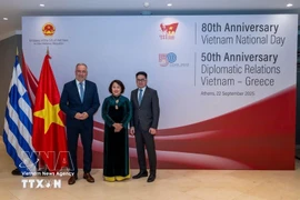 Посол Фам Тхи Тху Хыонг встречается с заместителем министра развития Греции Ставросом Калафатисом. (Фото: ВИА)