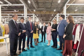 Посол Вьетнама во Франции Динь Тоан Тханг, представители оргкомитета и партнёрских структур провели обмен мнениями с вьетнамскими компаниями — участниками выставки. (Фото: ВИА)